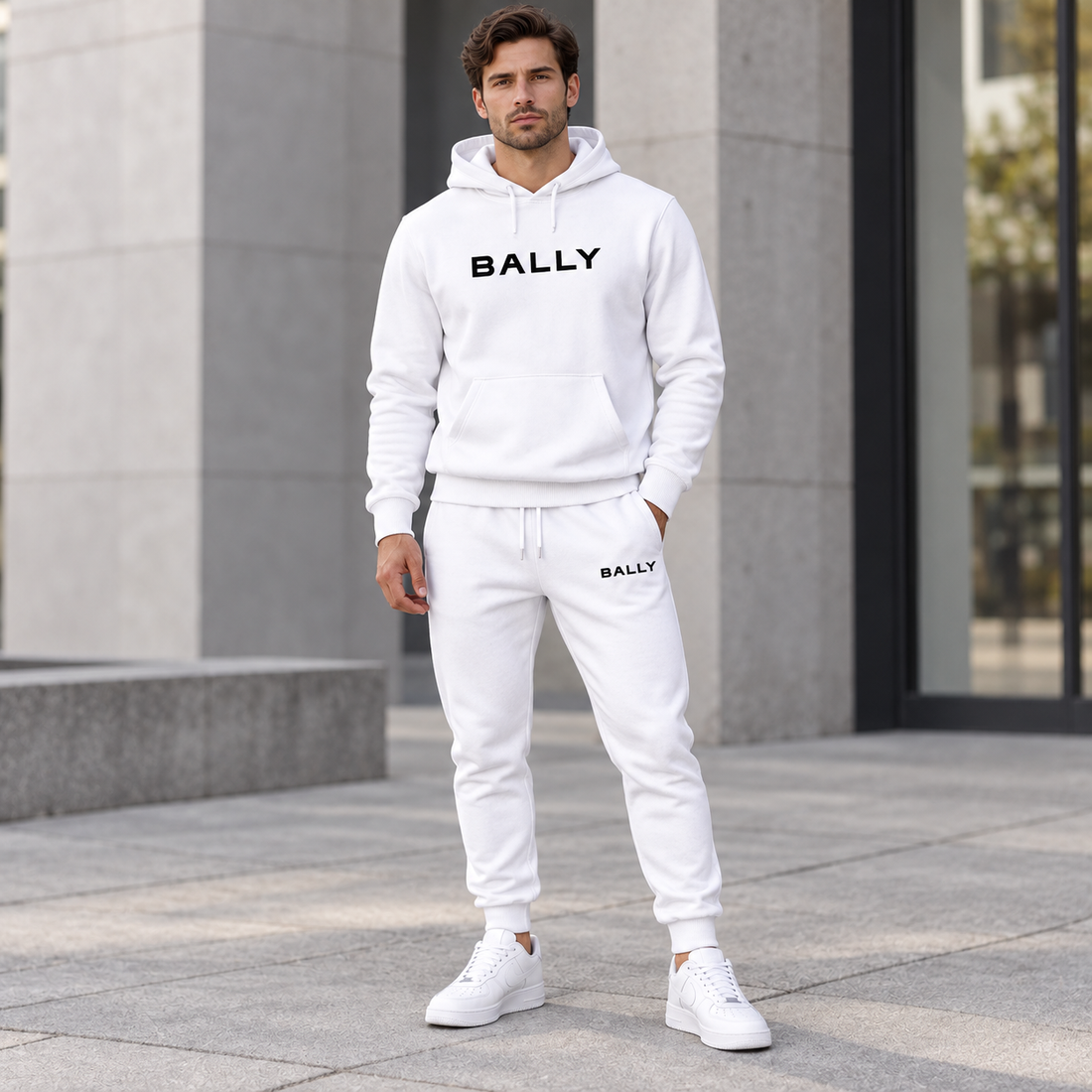 Men's Bally Hoodie Joggers Set - White - lifestyle