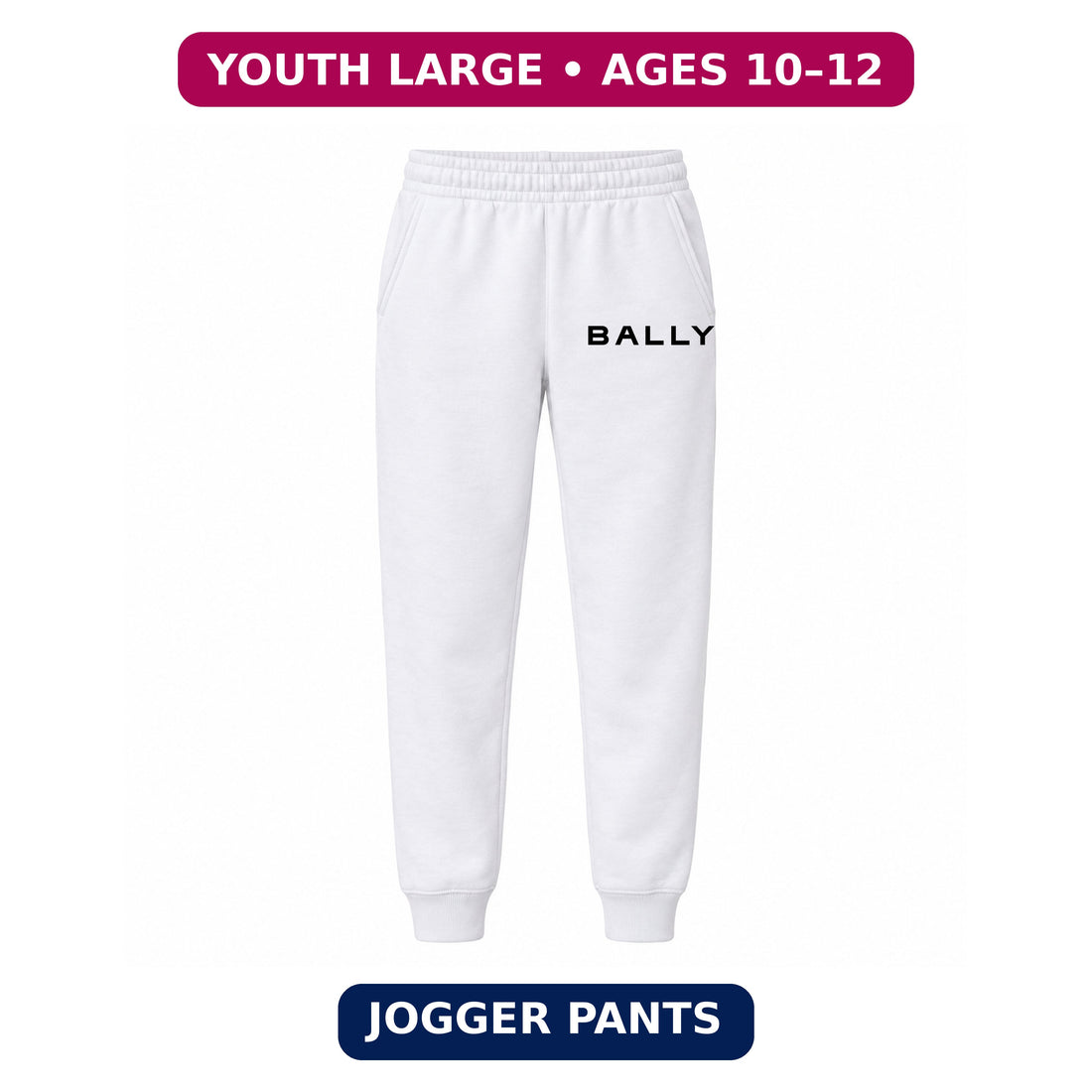 Bally Youth Jogger Sweatpants | White | Youth Large, ages 10–12