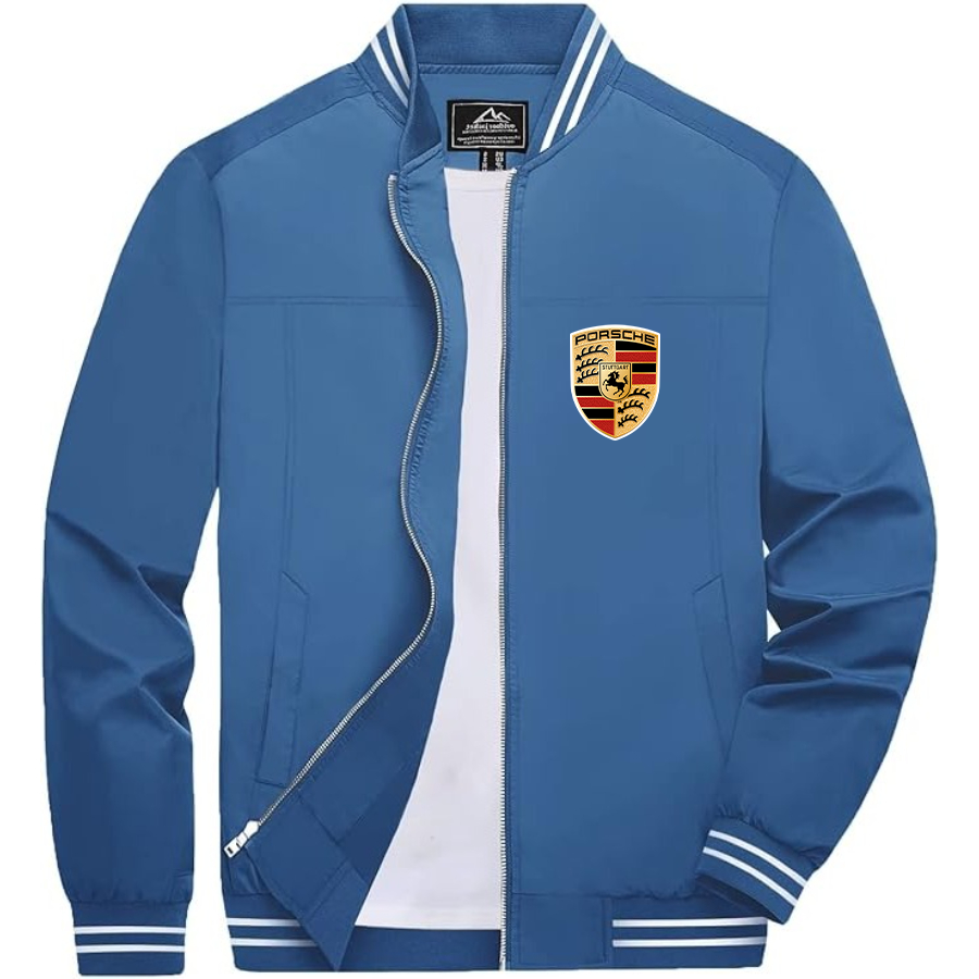 Men’s Porsche Car Lightweight Zip-Up Bomber Jacket with Ribbed Collar and Cuffs - Versatile Casual Outerwear