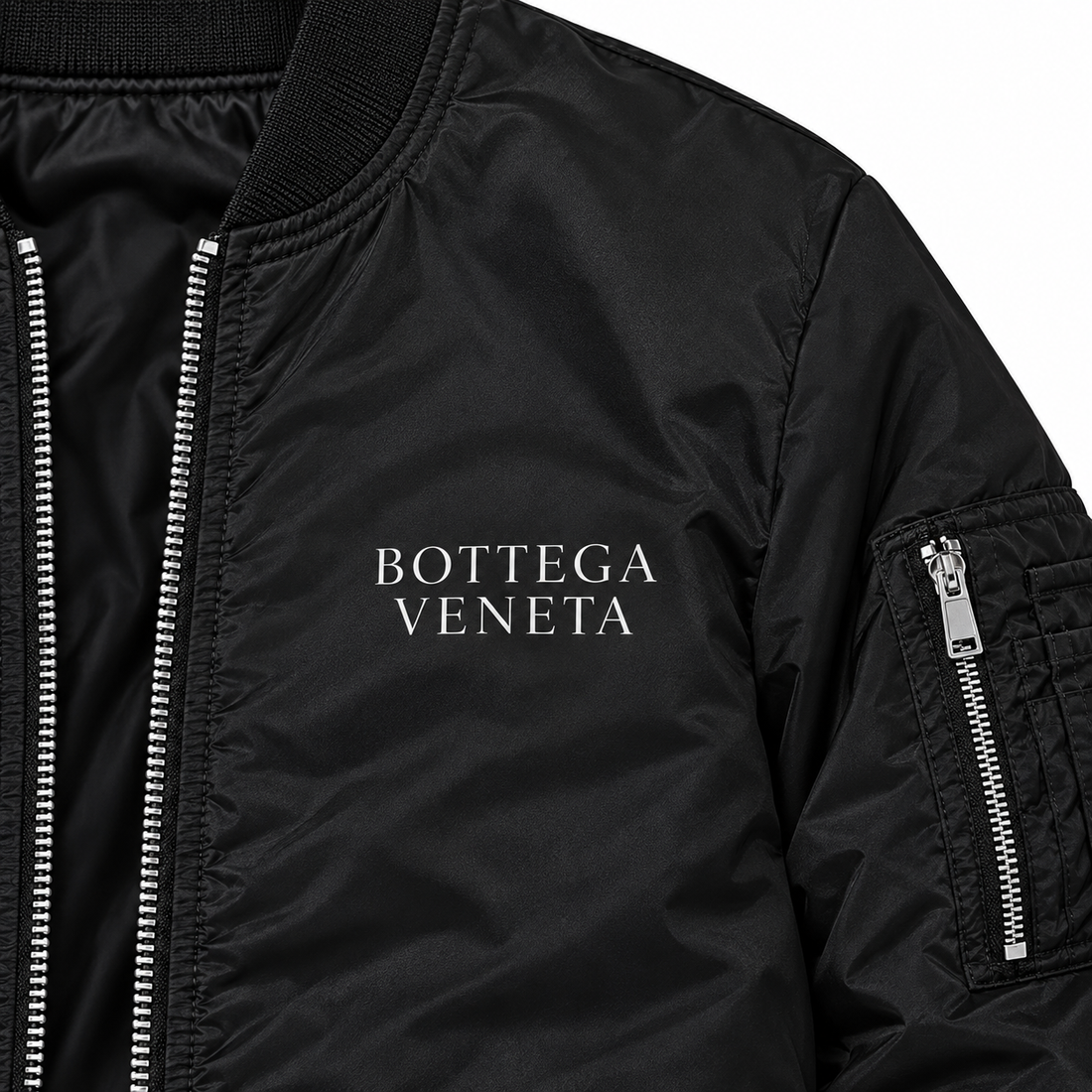 Men's Bottega Veneta Lightweight Bomber Jacket Windbreaker Softshell Varsity Jacket Coat | Color: Black | Image 3