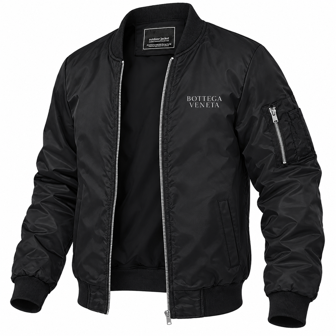 Men's Bottega Veneta Lightweight Bomber Jacket Windbreaker Softshell Varsity Jacket Coat | Color: Black | Image 5