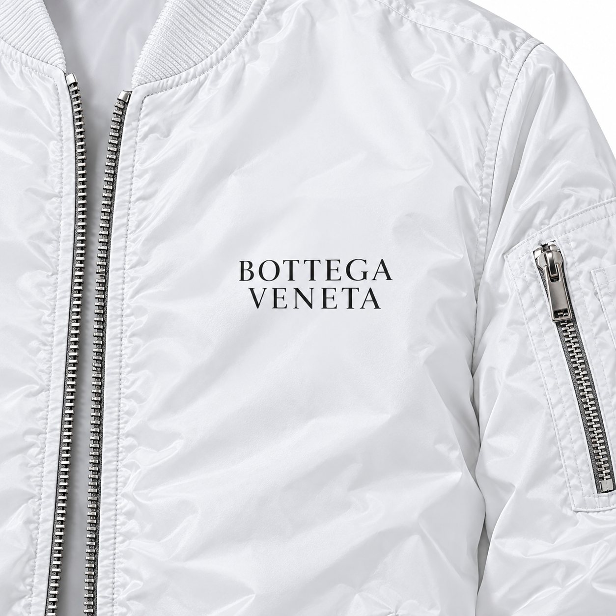 Men's Bottega Veneta Lightweight Bomber Jacket Windbreaker Softshell Varsity Jacket Coat | Color: White | Image 3