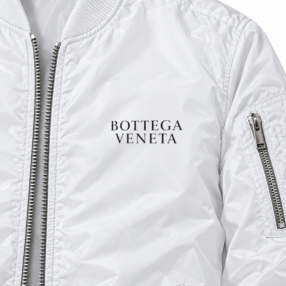 Men's Bottega Veneta Lightweight Bomber Jacket Windbreaker Softshell Varsity Jacket Coat | Color: White | Image 3