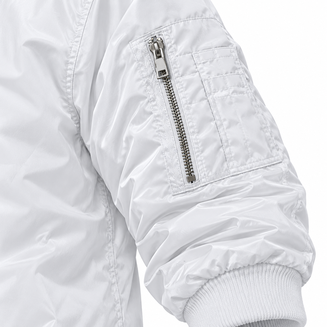 Men's Bottega Veneta Lightweight Bomber Jacket Windbreaker Softshell Varsity Jacket Coat | Color: White | Image 4