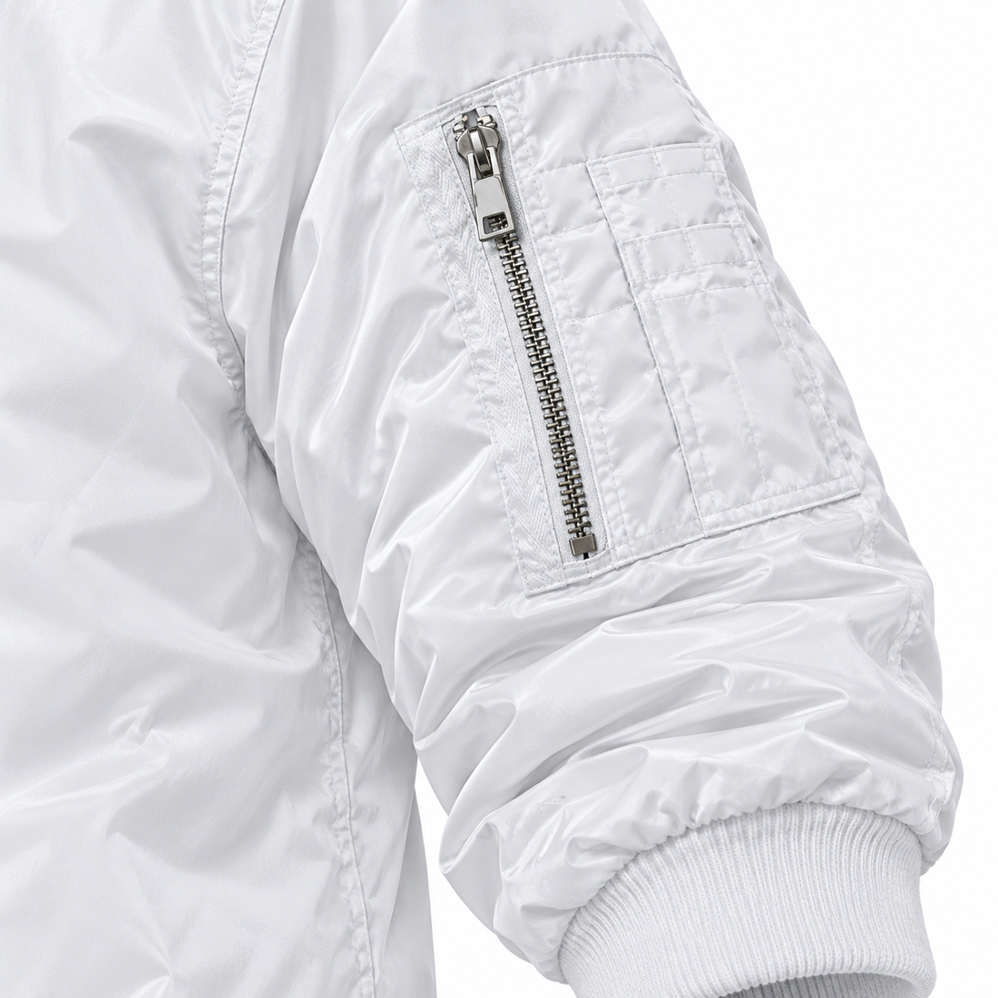 Men's Bottega Veneta Lightweight Bomber Jacket Windbreaker Softshell Varsity Jacket Coat | Color: White | Image 4