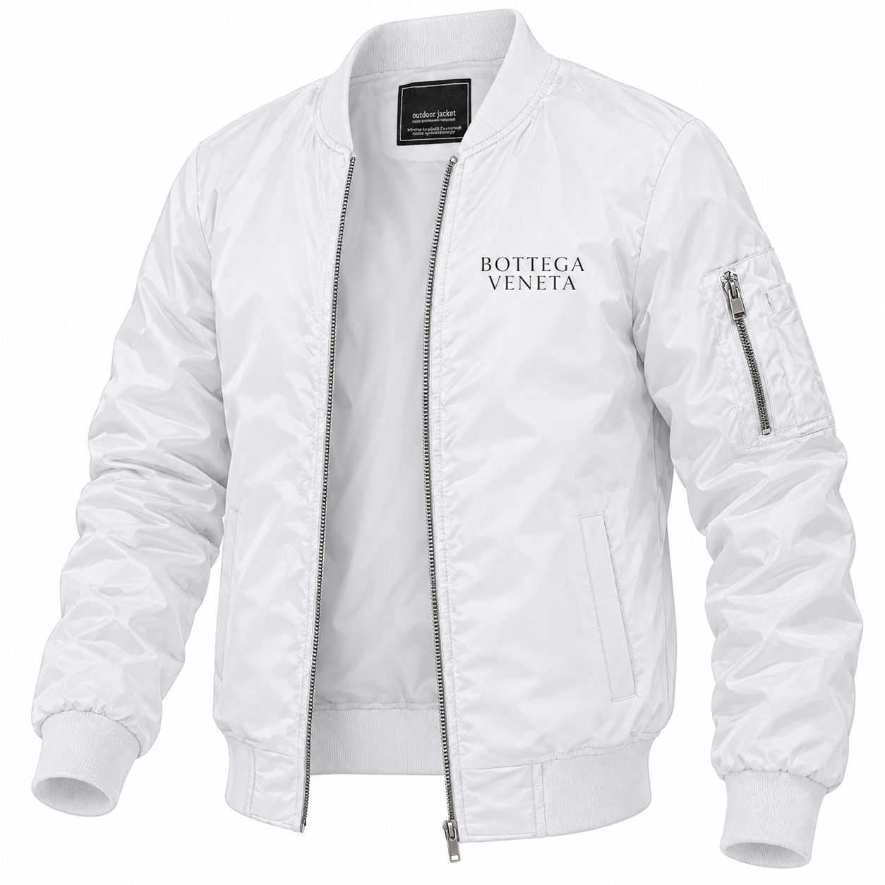 Men's Bottega Veneta Lightweight Bomber Jacket Windbreaker Softshell Varsity Jacket Coat | Color: White | Image 5