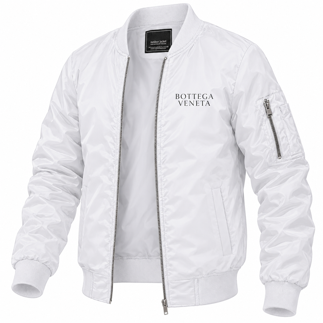 Men's Bottega Veneta Lightweight Bomber Jacket Windbreaker Softshell Varsity Jacket Coat | Color: White | Image 5