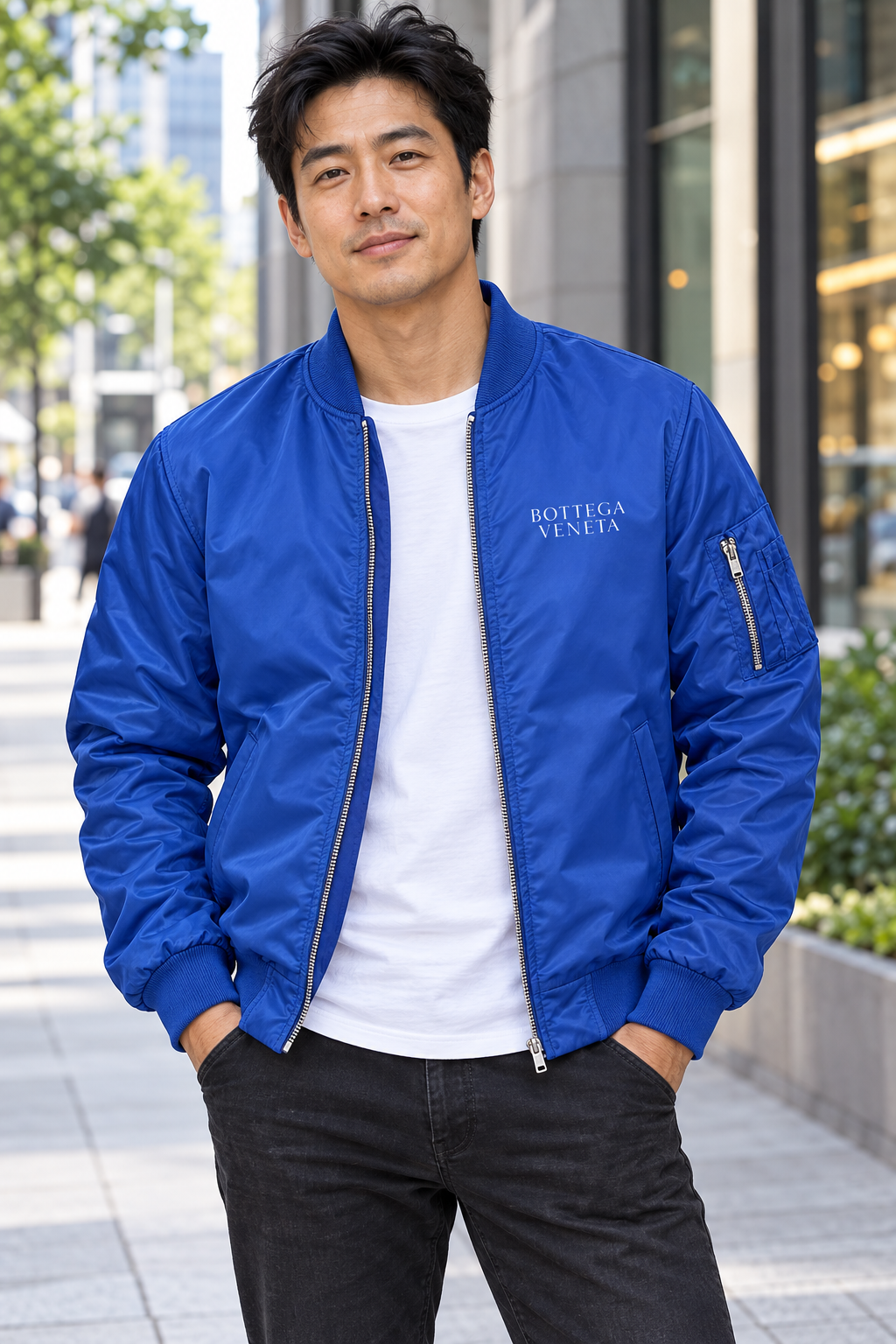 Men's Bottega Veneta Lightweight Bomber Jacket | Color: Royal Blue | Image 1