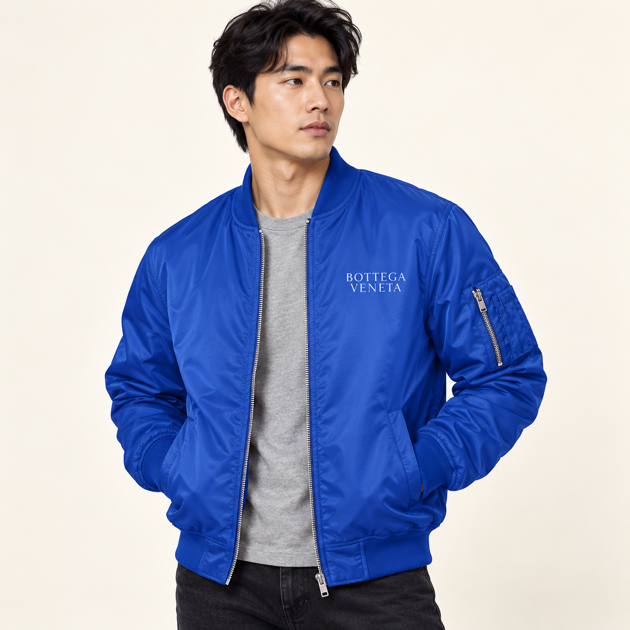 Men's Bottega Veneta Lightweight Bomber Jacket | Color: Royal Blue | Image 2