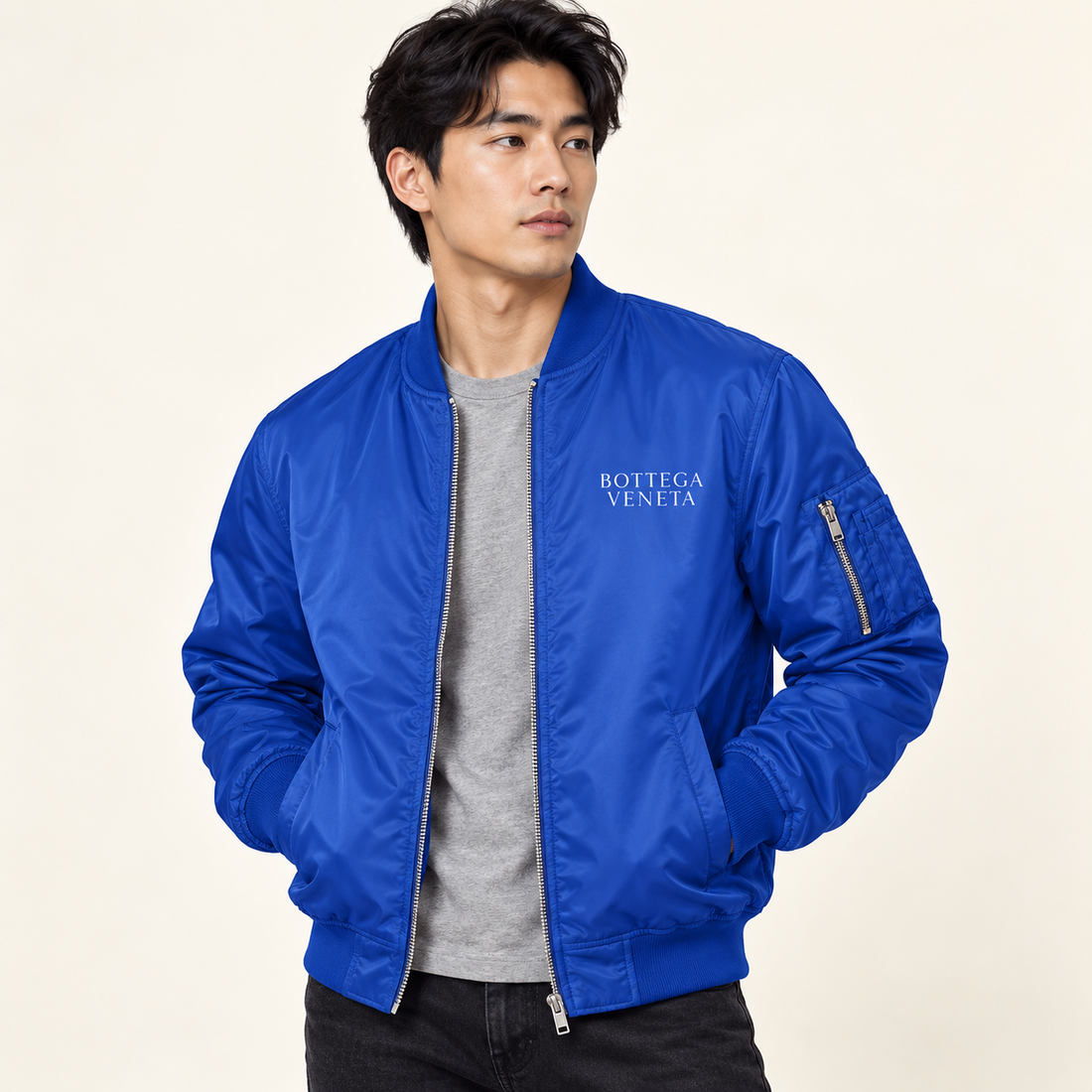 Men's Bottega Veneta Lightweight Bomber Jacket | Color: Royal Blue | Image 2