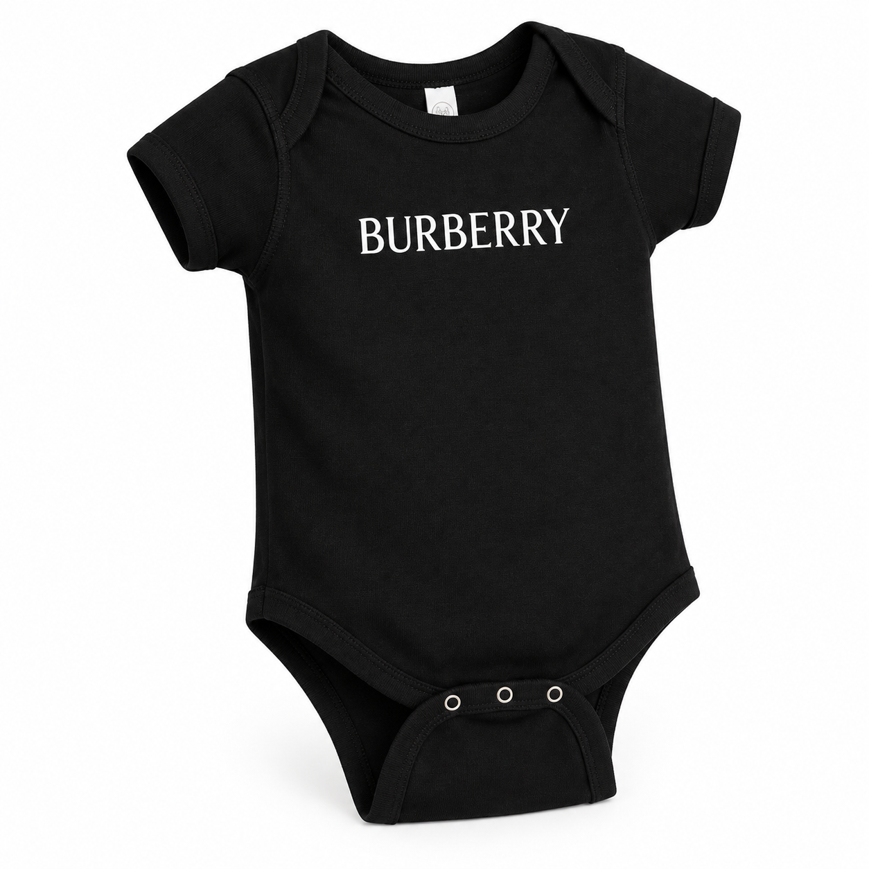 Burberry Baby Romper Onesie in Black — alternate three-quarter view