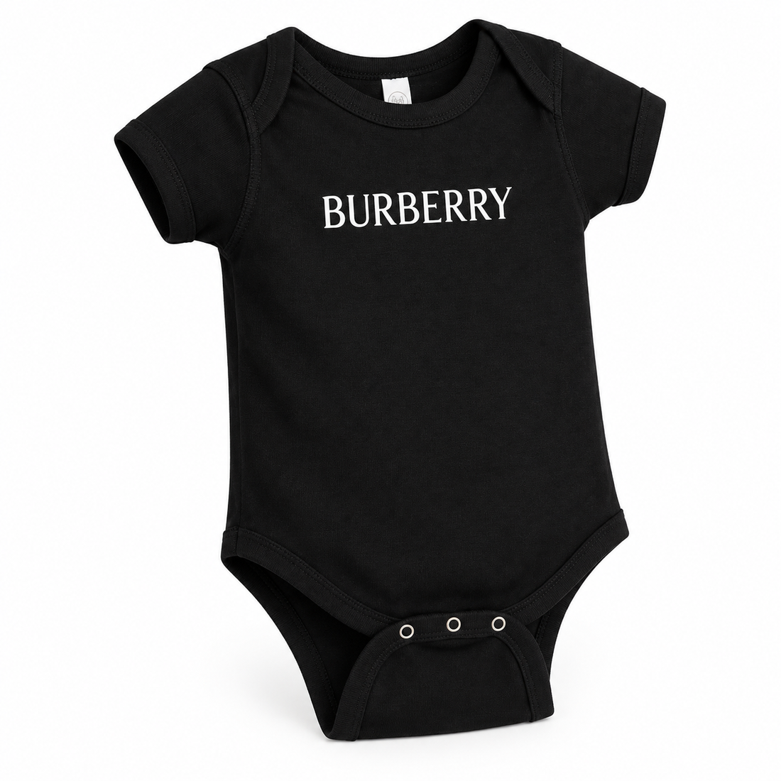 Burberry Baby Romper Onesie in Black — alternate three-quarter view