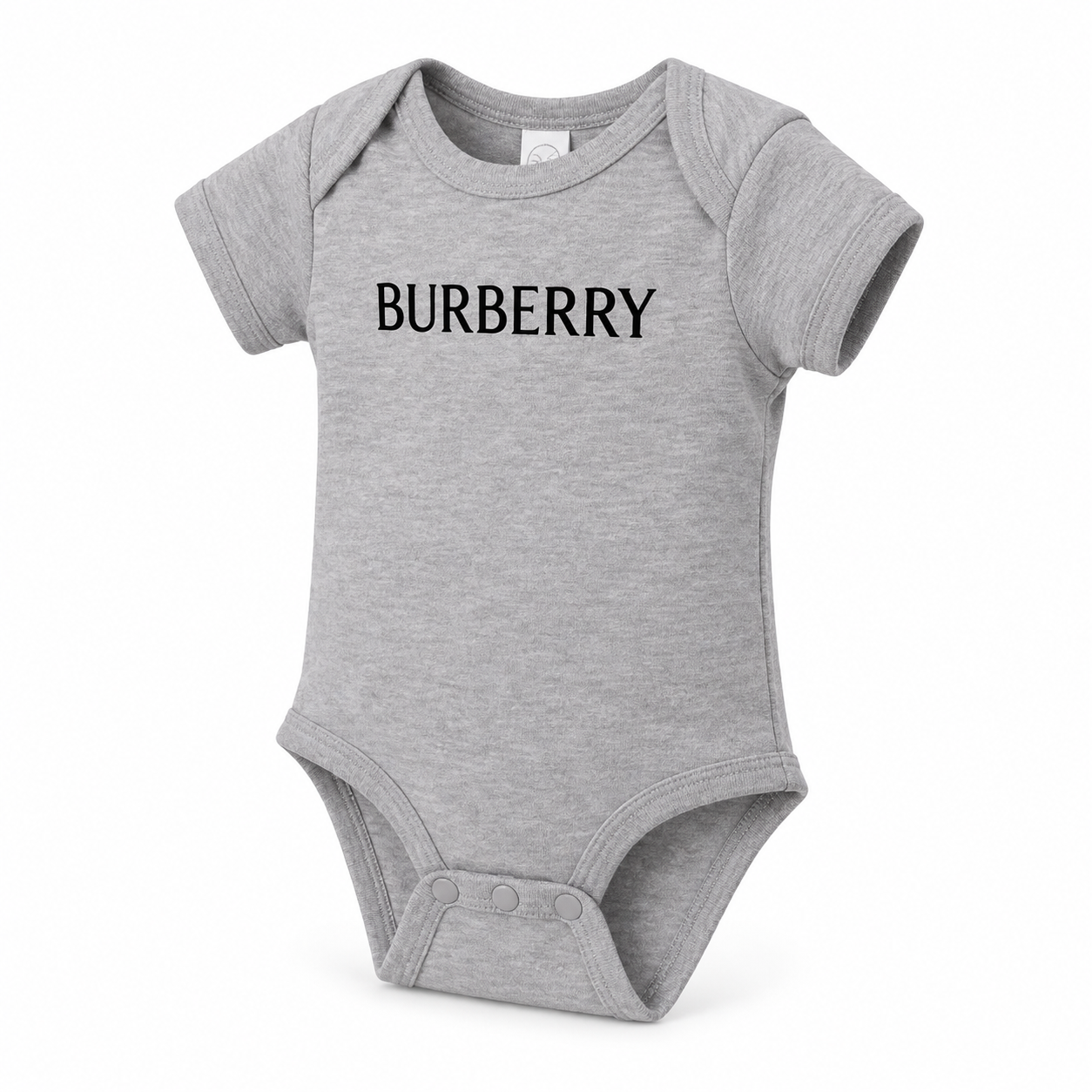 Burberry Baby Romper Onesie in Grey — alternate three-quarter view