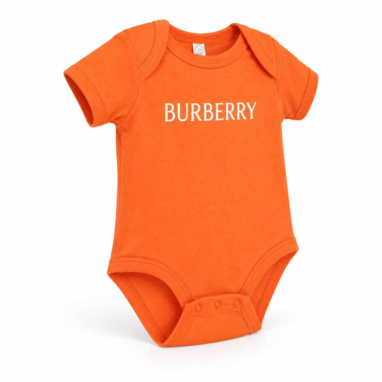 Burberry Baby Romper Onesie in Orange — alternate three-quarter view