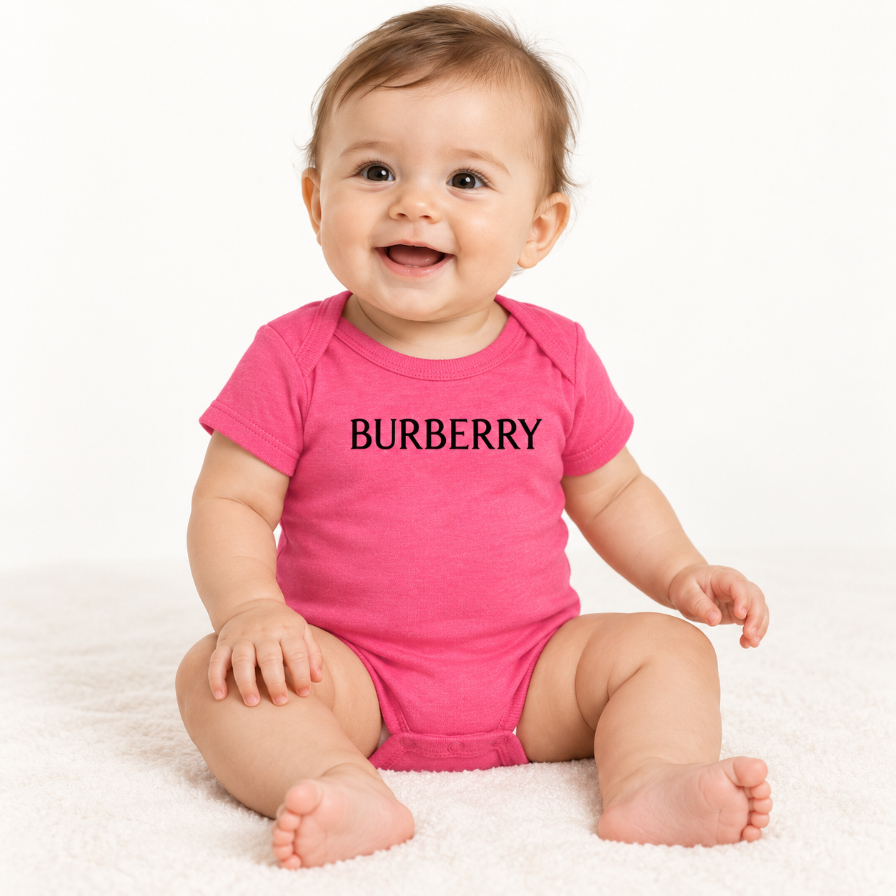 Burberry Baby Romper Onesie in Pink — lifestyle view