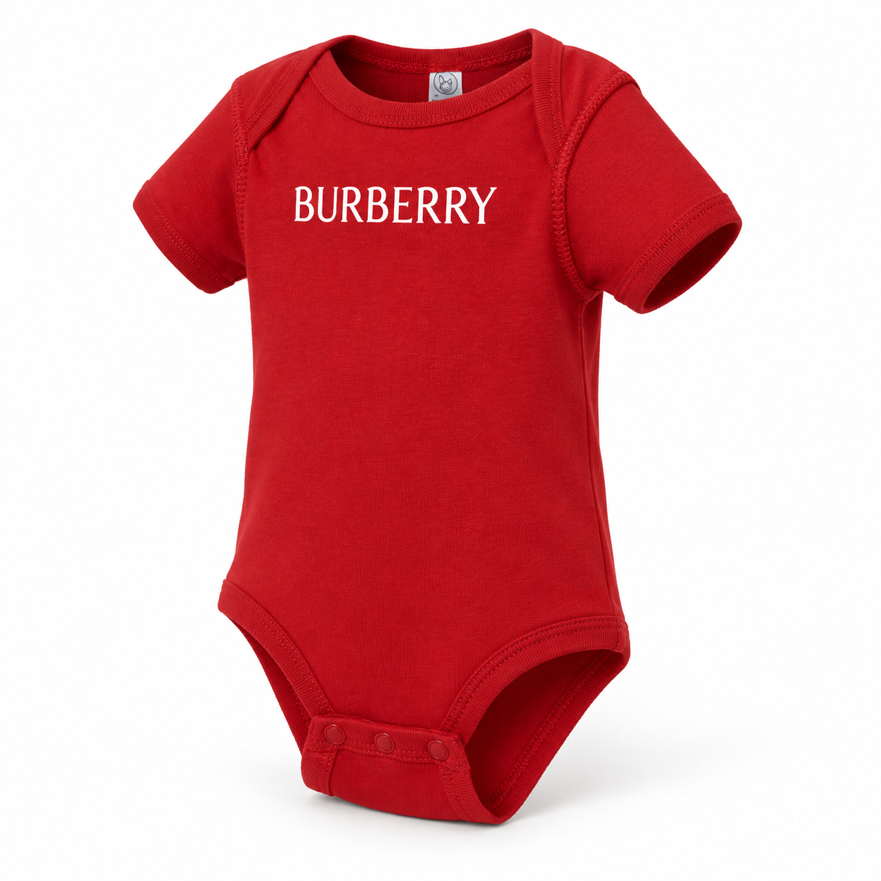 Burberry Baby Romper Onesie in Red — alternate three-quarter view