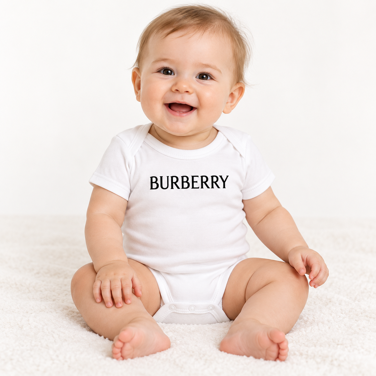 Burberry Baby Romper Onesie in White — lifestyle view