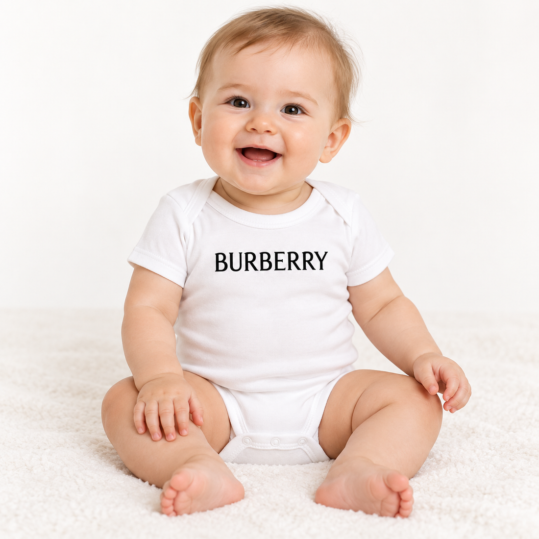 Burberry Baby Romper Onesie in White — lifestyle view