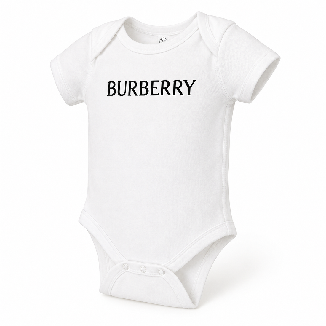 Burberry Baby Romper Onesie in White — alternate three-quarter view