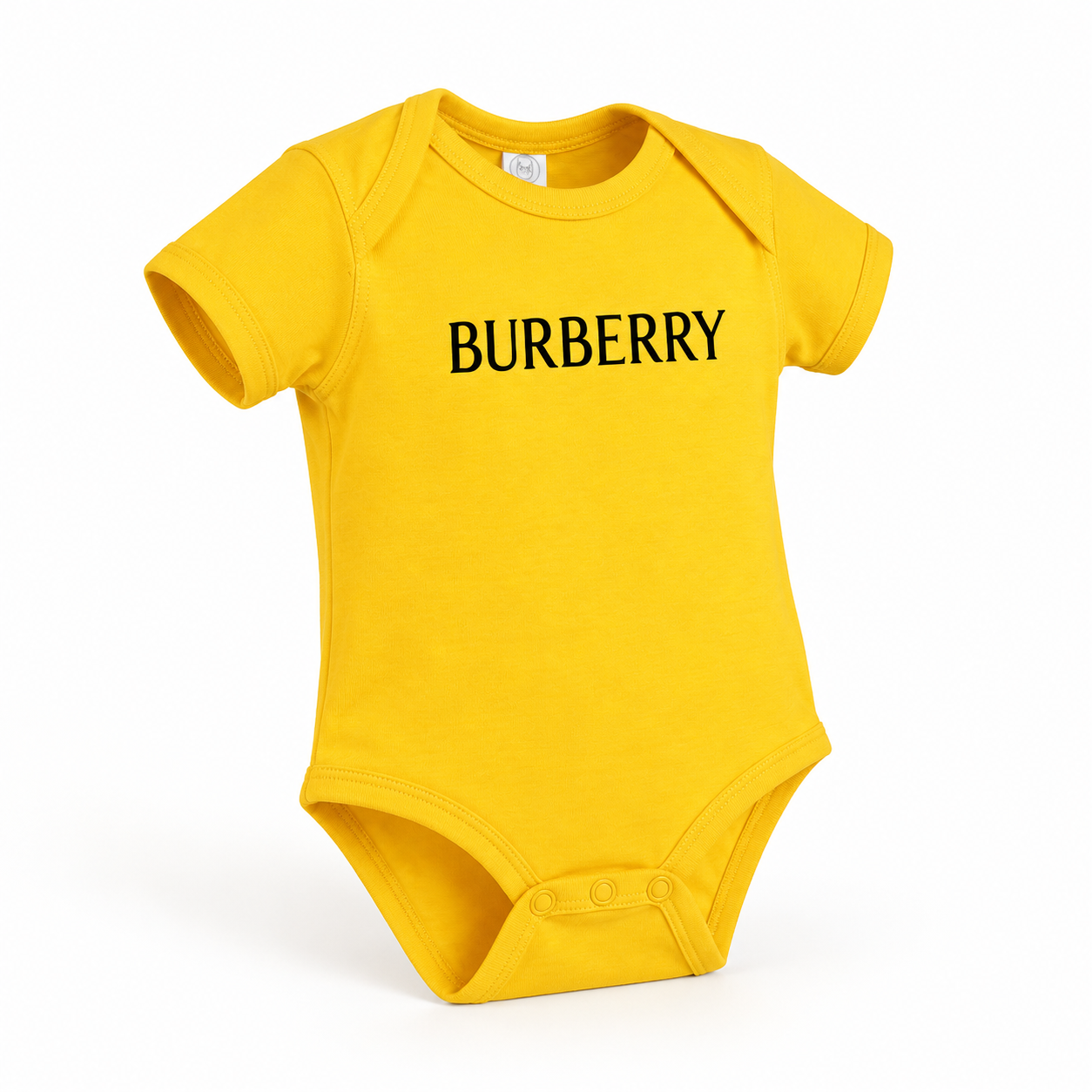 Burberry Baby Romper Onesie in Yellow — alternate three-quarter view