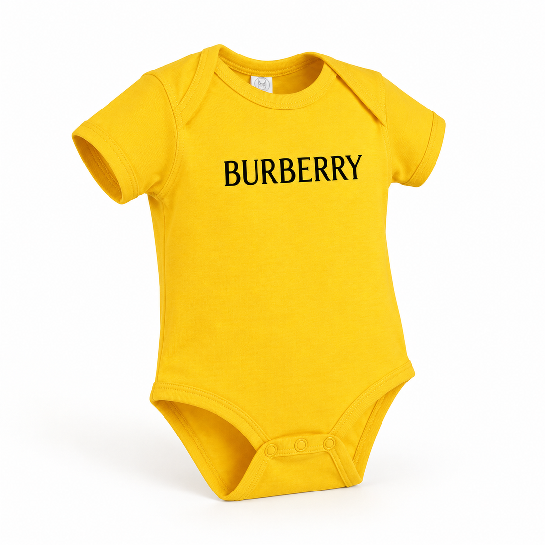 Burberry Baby Romper Onesie in Yellow — alternate three-quarter view