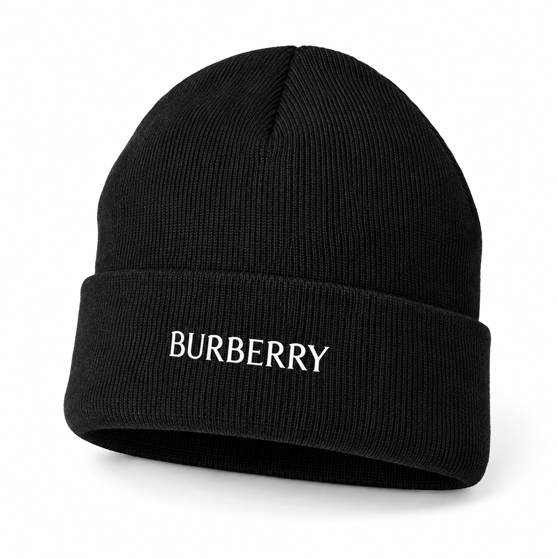 Burberry beanie in Black, front angled view