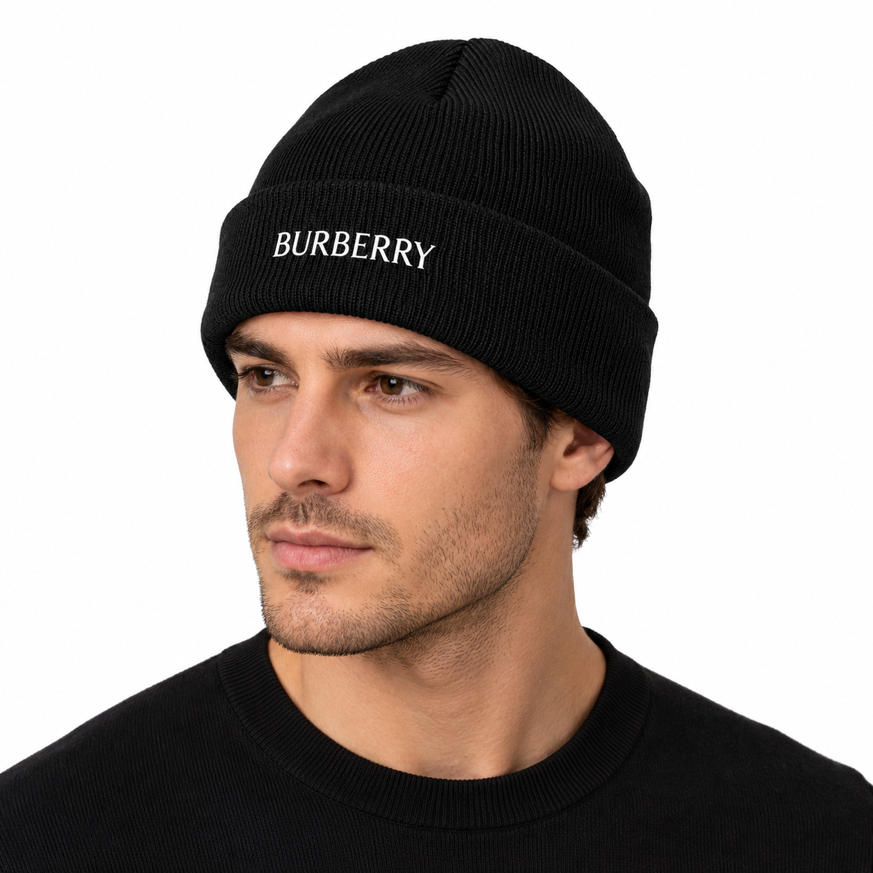 Burberry beanie in Black, model view