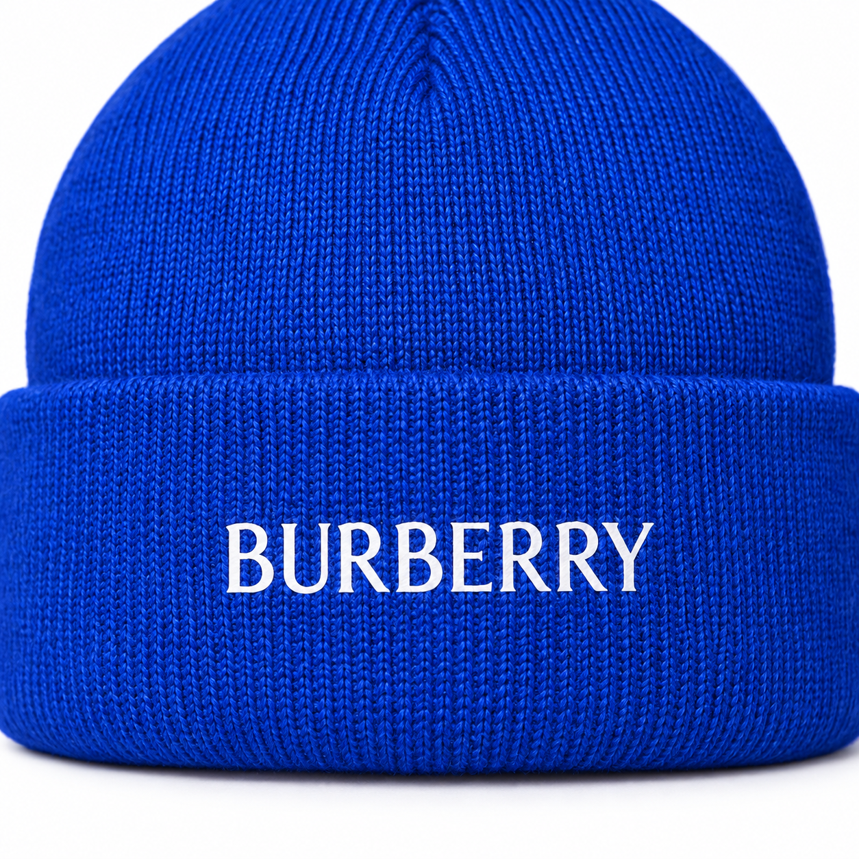Burberry beanie in Blue, print detail