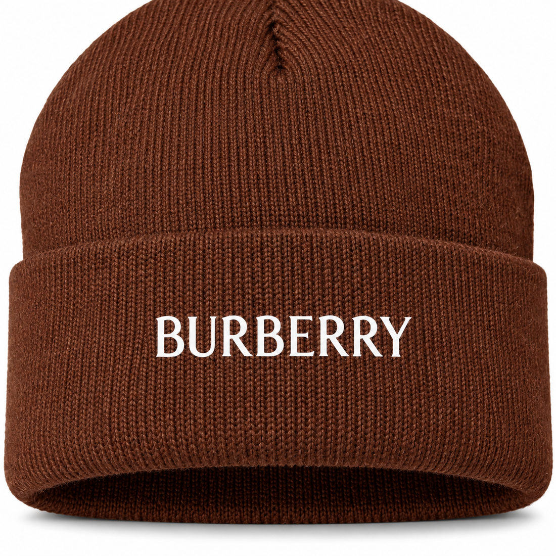 Burberry beanie in Brown, print detail