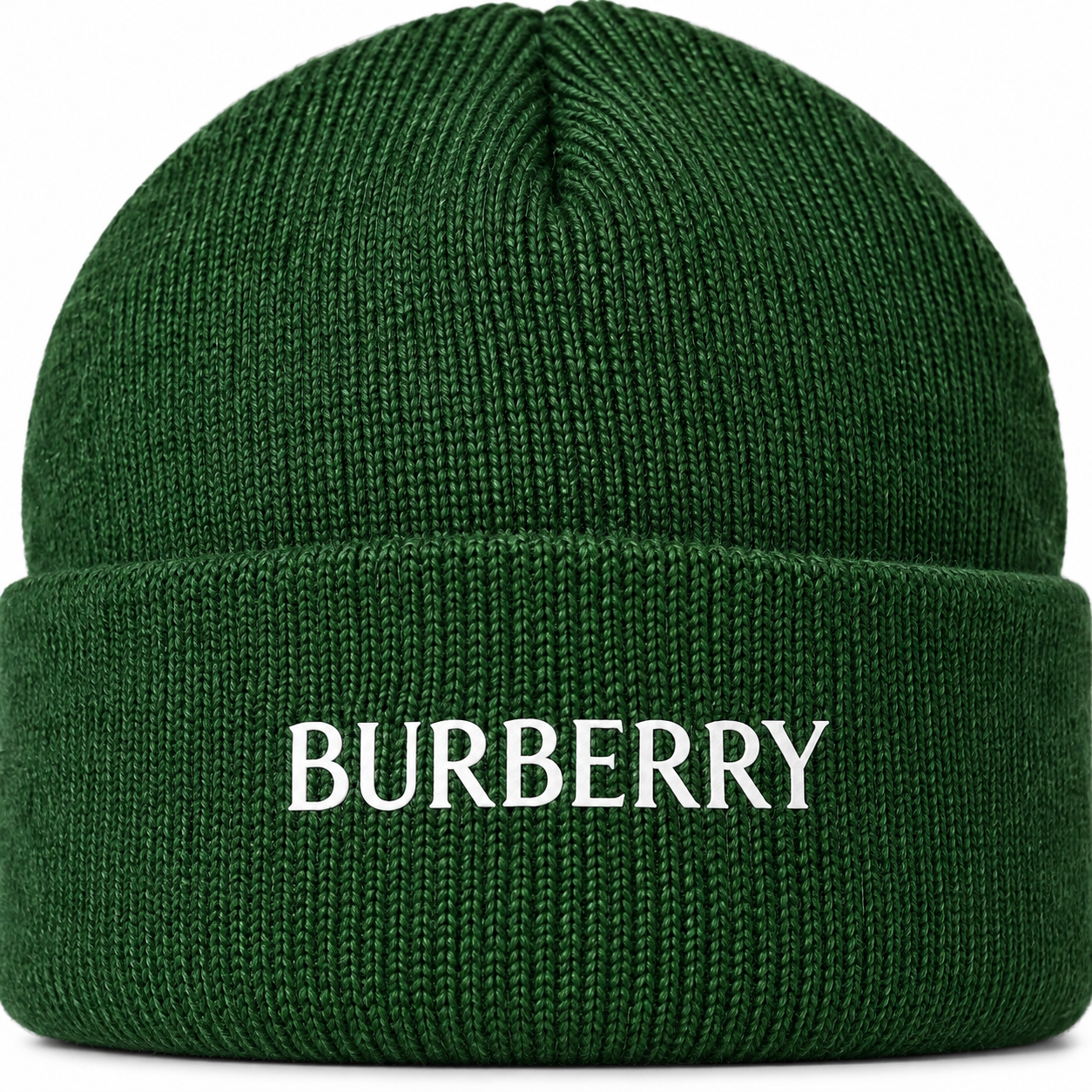 Burberry beanie in Forest Green, print detail