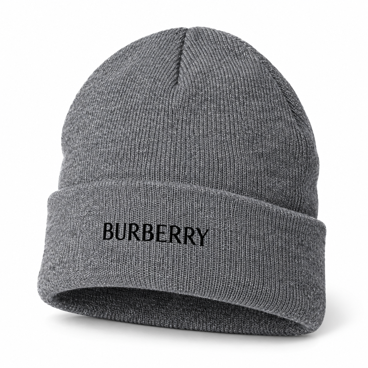 Burberry beanie in Gray, front angled view