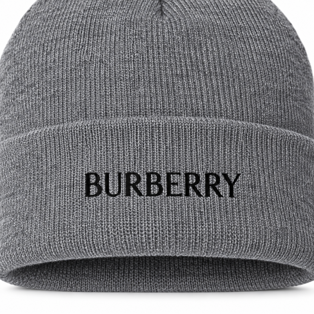 Burberry beanie in Gray, print detail