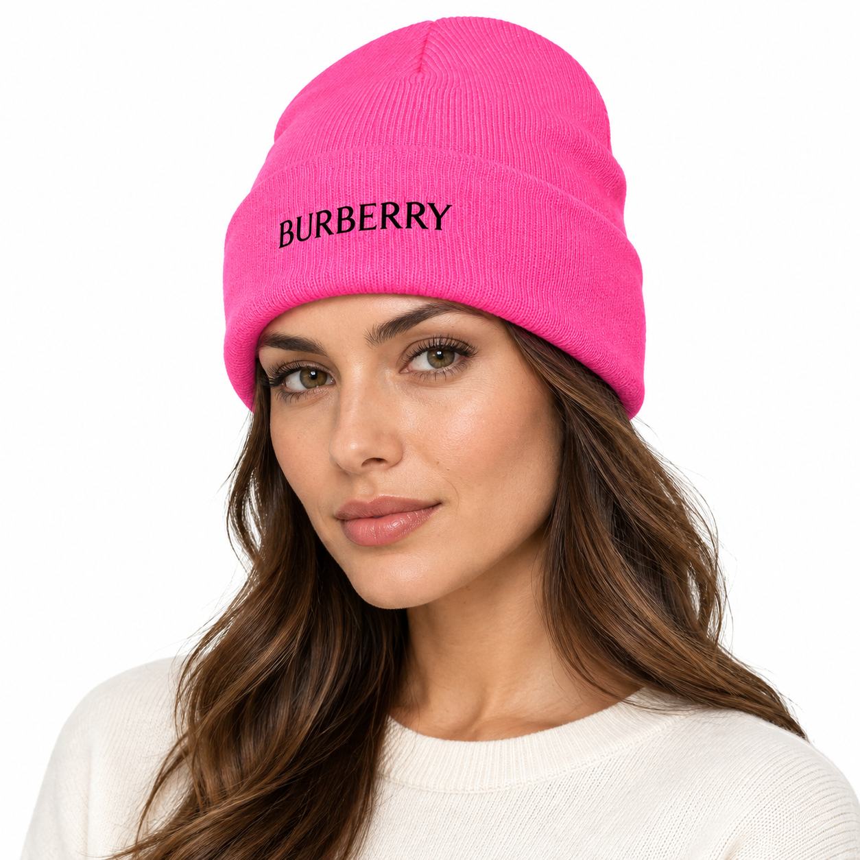 Burberry beanie in Pink, model view