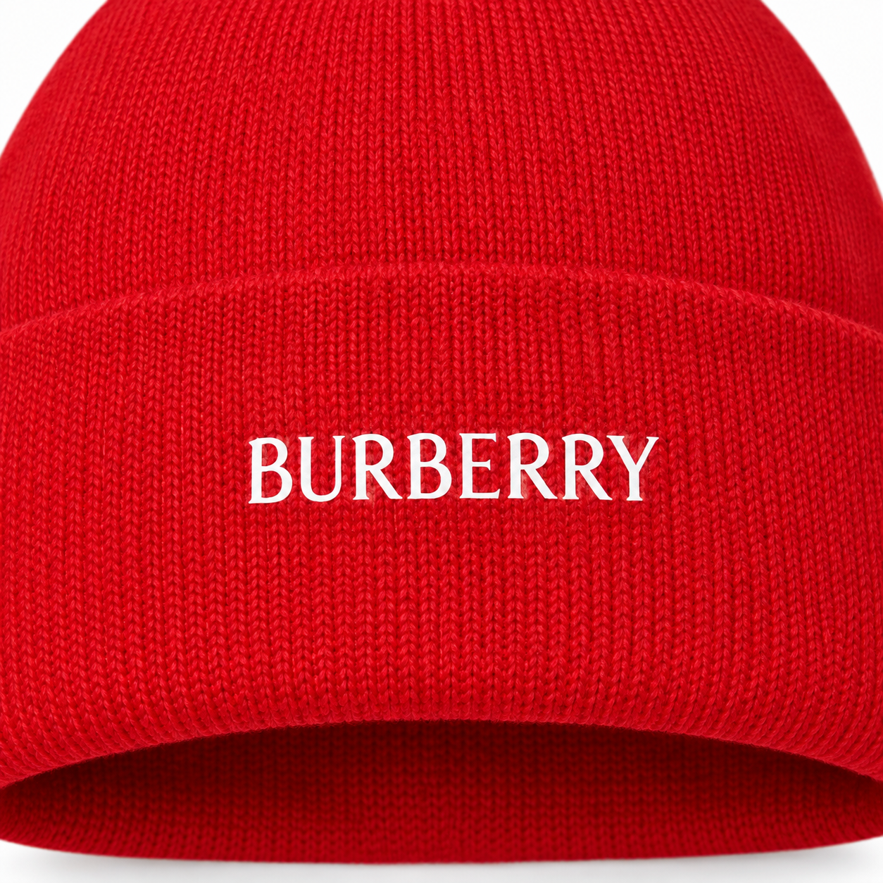 Burberry beanie in Red, print detail
