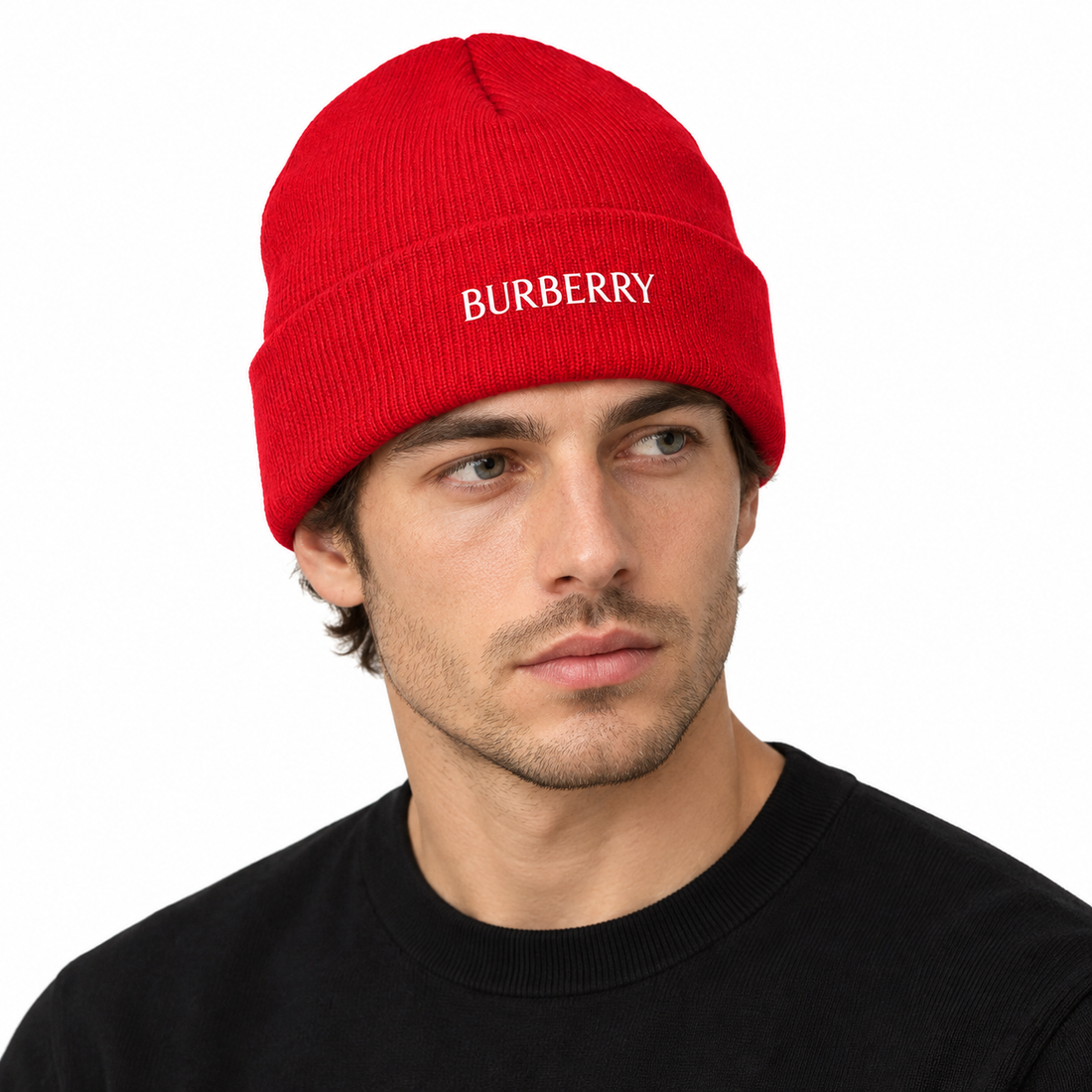 Burberry beanie in Red, model view