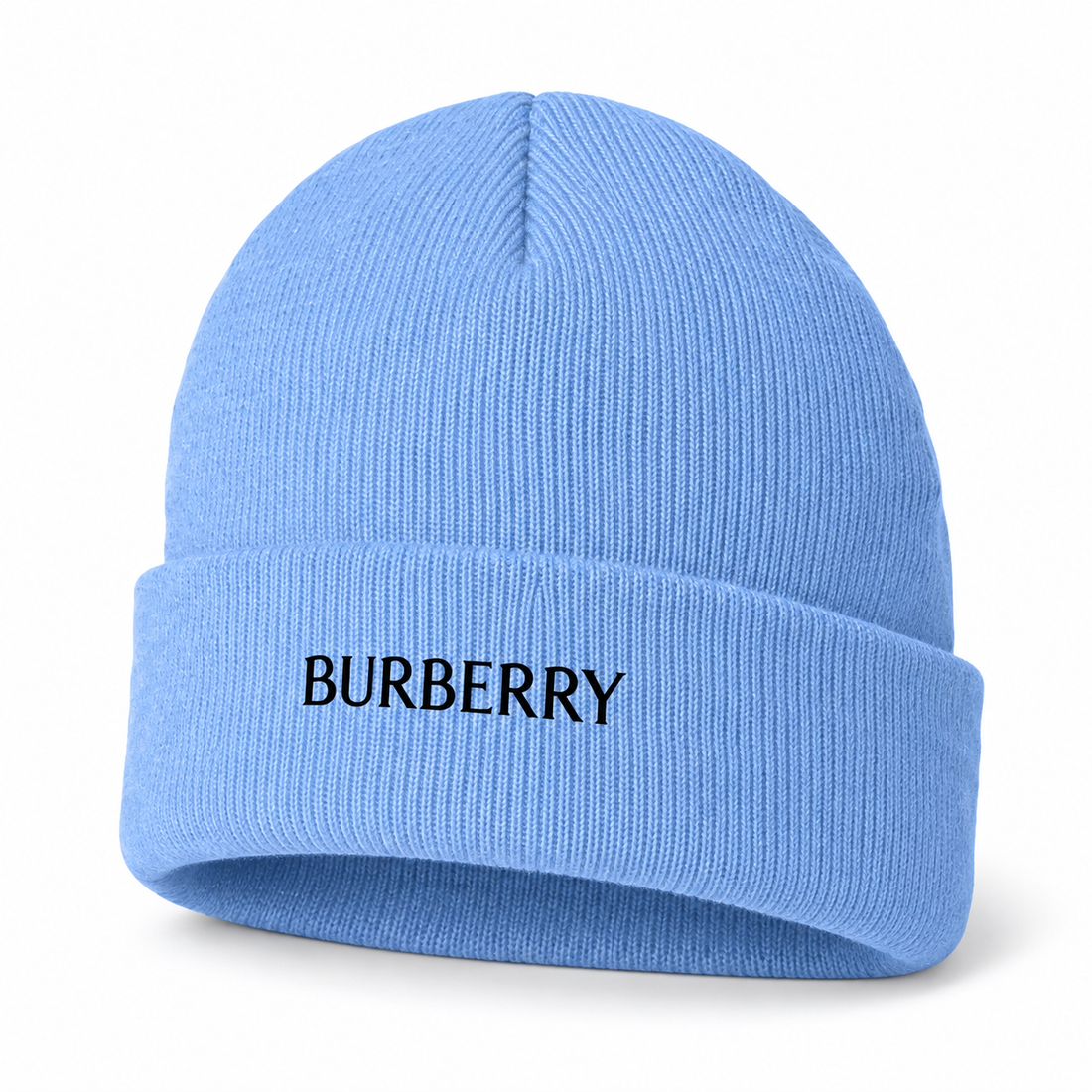 Burberry beanie in Sky Blue, front angled view