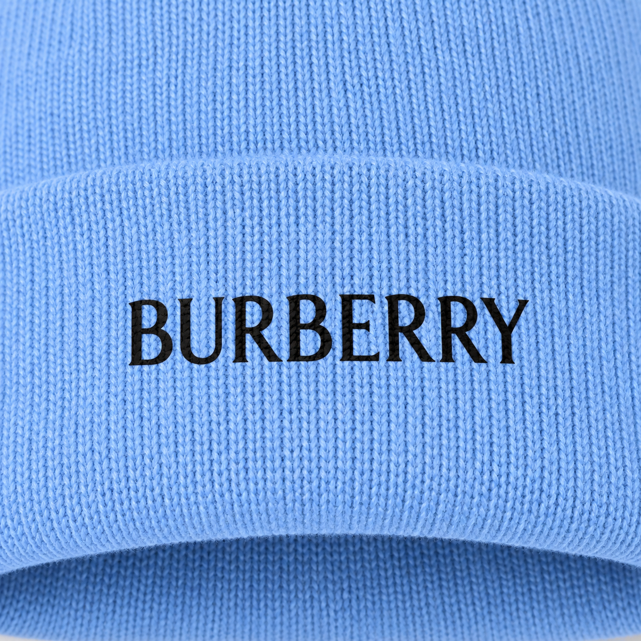 Burberry beanie in Sky Blue, print detail