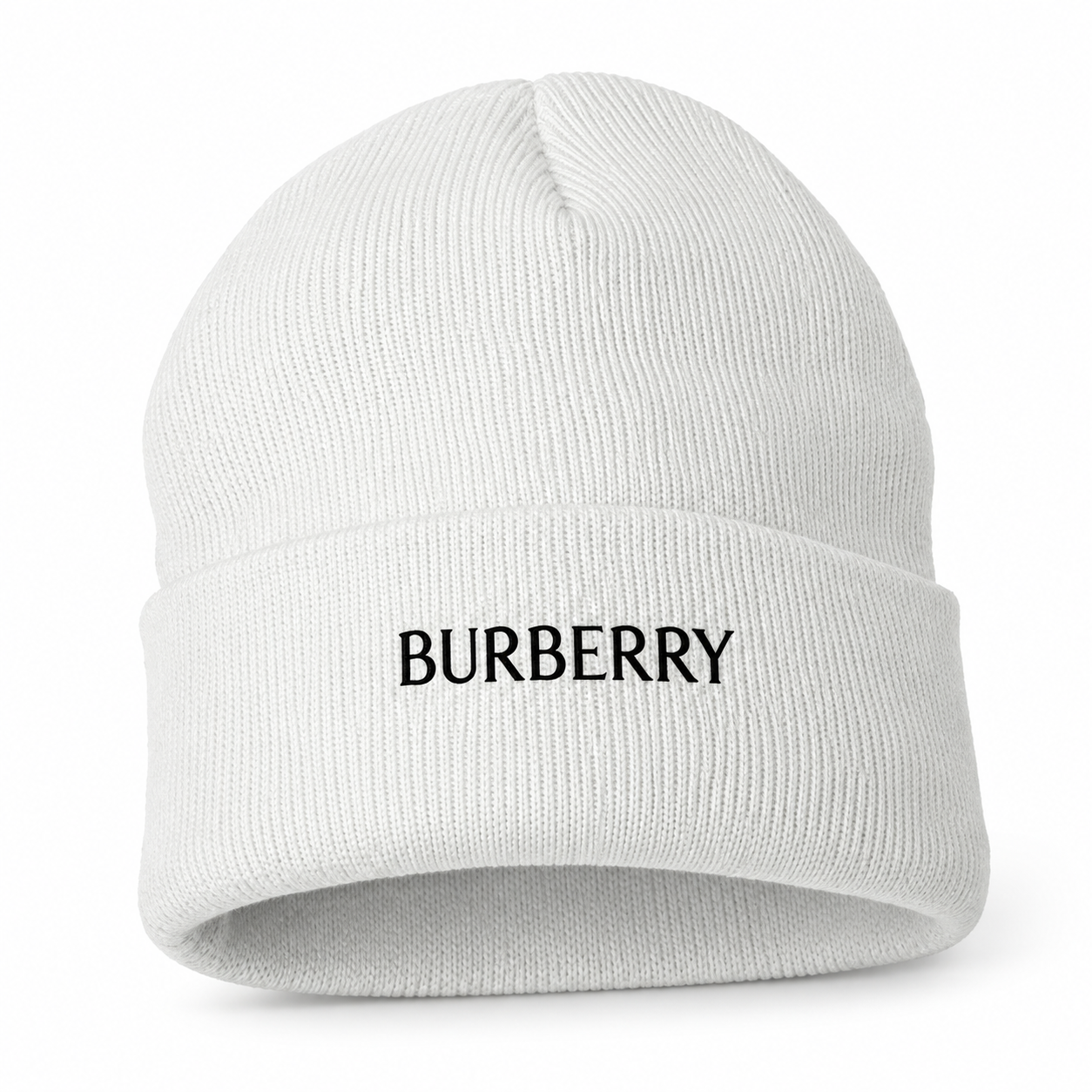 Burberry beanie in White, front angled view
