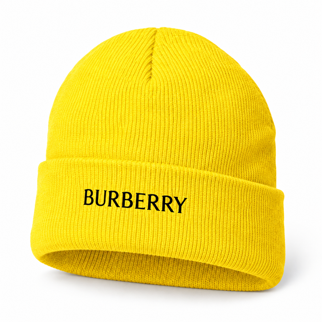 Burberry beanie in Yellow, front angled view