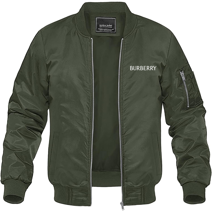 Men's Burberry Lightweight Bomber Jacket Windbreaker Softshell Varsity Jacket Coat | Color: Army Green | Main