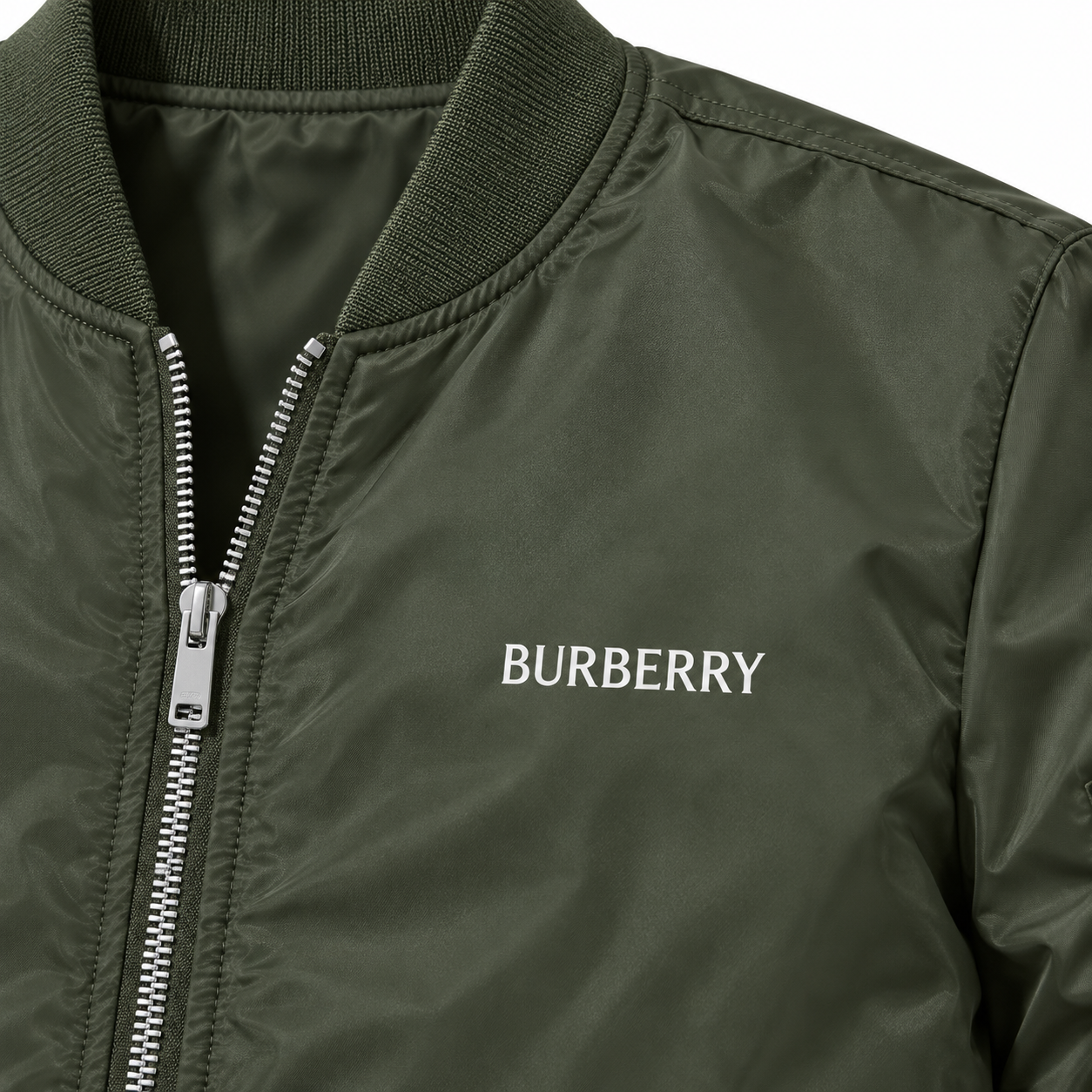 Men's Burberry Lightweight Bomber Jacket Windbreaker Softshell Varsity Jacket Coat | Color: Army Green | Image 2