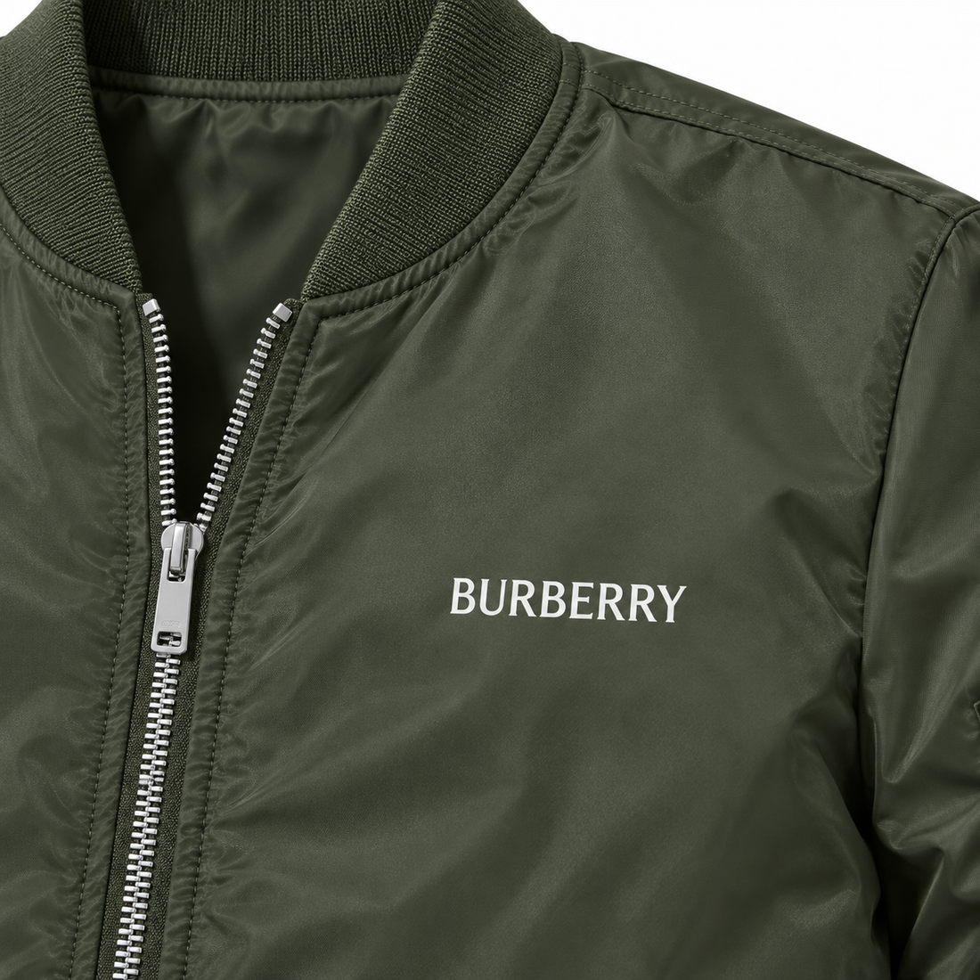 Men's Burberry Lightweight Bomber Jacket Windbreaker Softshell Varsity Jacket Coat | Color: Army Green | Image 2