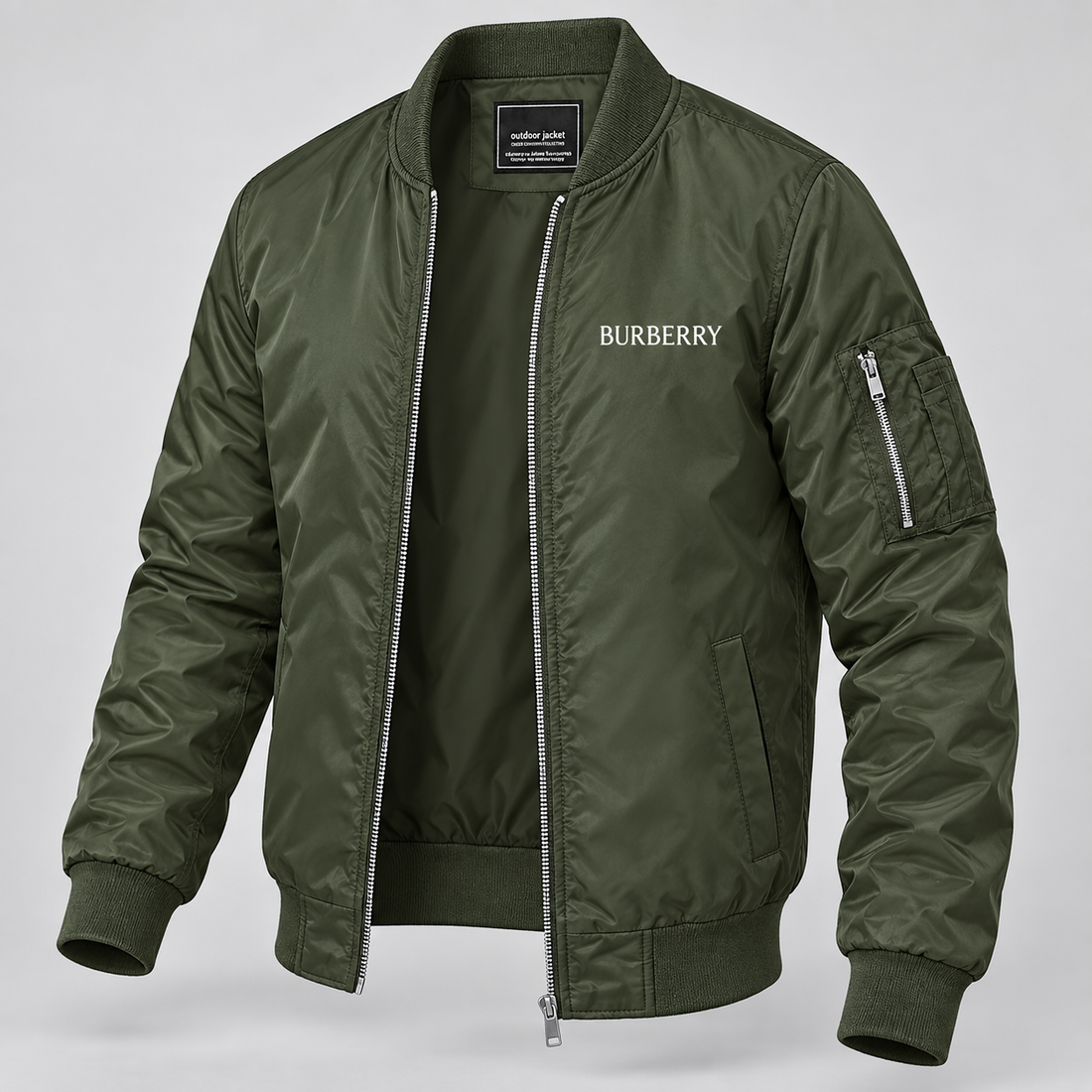 Men's Burberry Lightweight Bomber Jacket Windbreaker Softshell Varsity Jacket Coat | Color: Army Green | Image 3