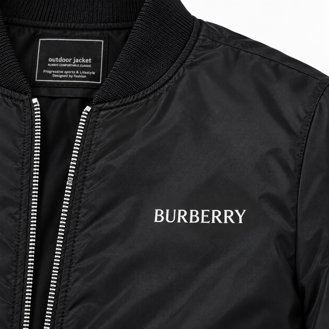 Men's Burberry Lightweight Bomber Jacket Windbreaker Softshell Varsity Jacket Coat | Color: Black | Image 2