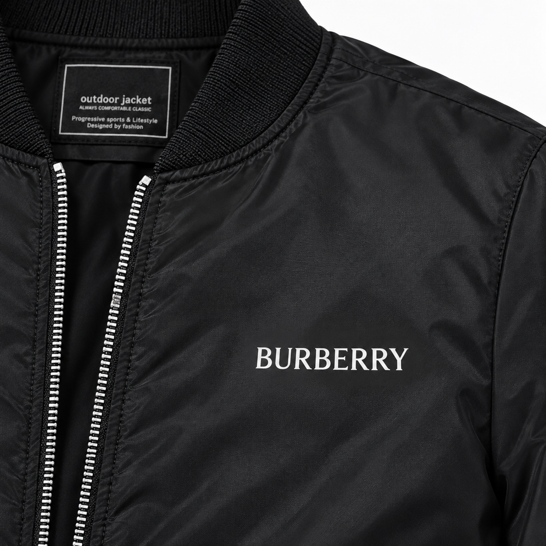 Men's Burberry Lightweight Bomber Jacket Windbreaker Softshell Varsity Jacket Coat | Color: Black | Image 2