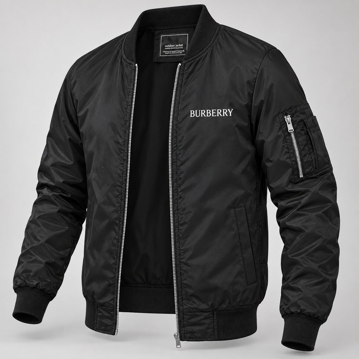 Men's Burberry Lightweight Bomber Jacket Windbreaker Softshell Varsity Jacket Coat | Color: Black | Image 3
