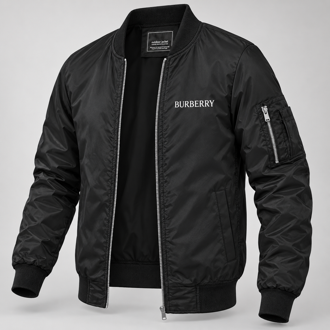 Men's Burberry Lightweight Bomber Jacket Windbreaker Softshell Varsity Jacket Coat | Color: Black | Image 3