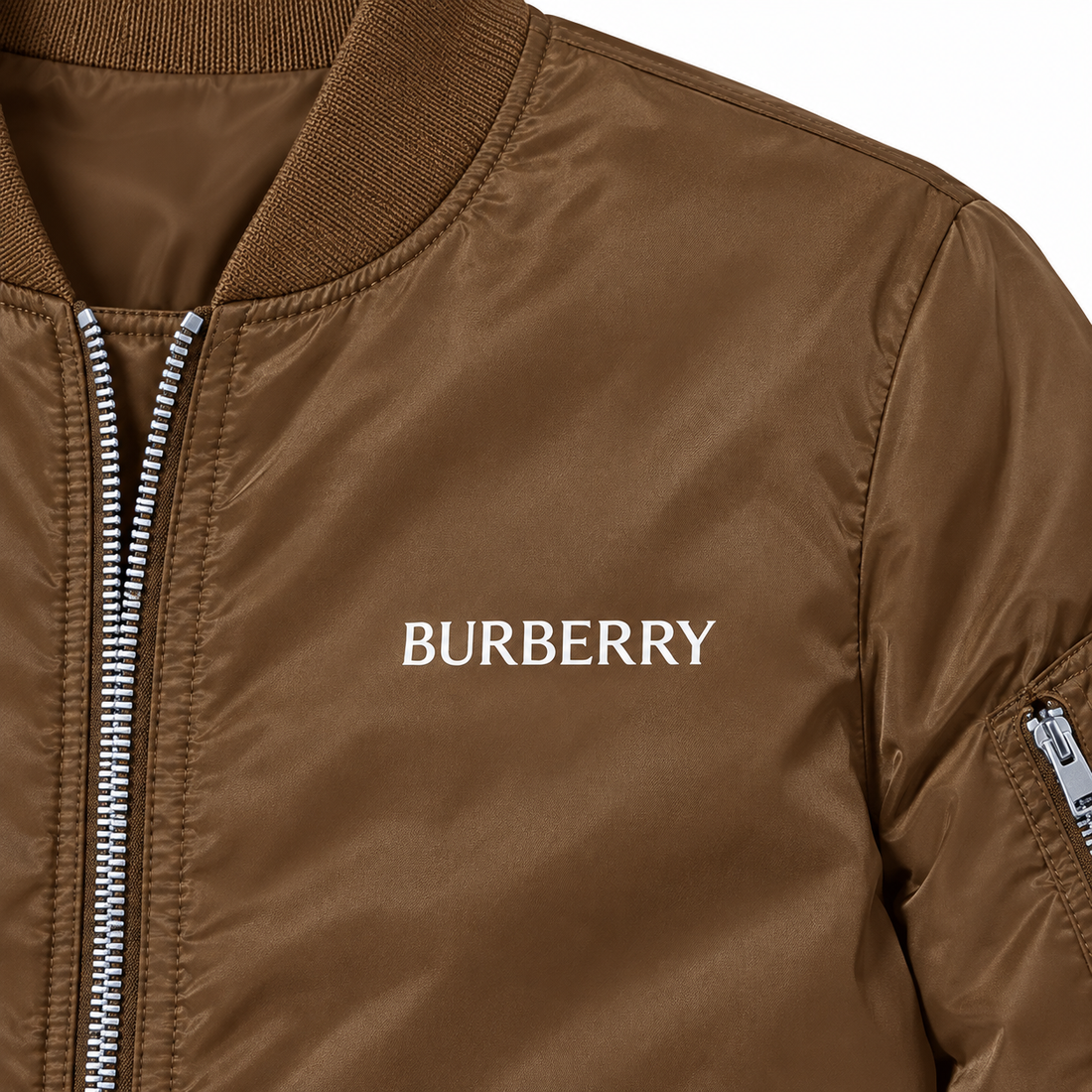 Men's Burberry Lightweight Bomber Jacket Windbreaker Softshell Varsity Jacket Coat | Color: Brown | Image 2
