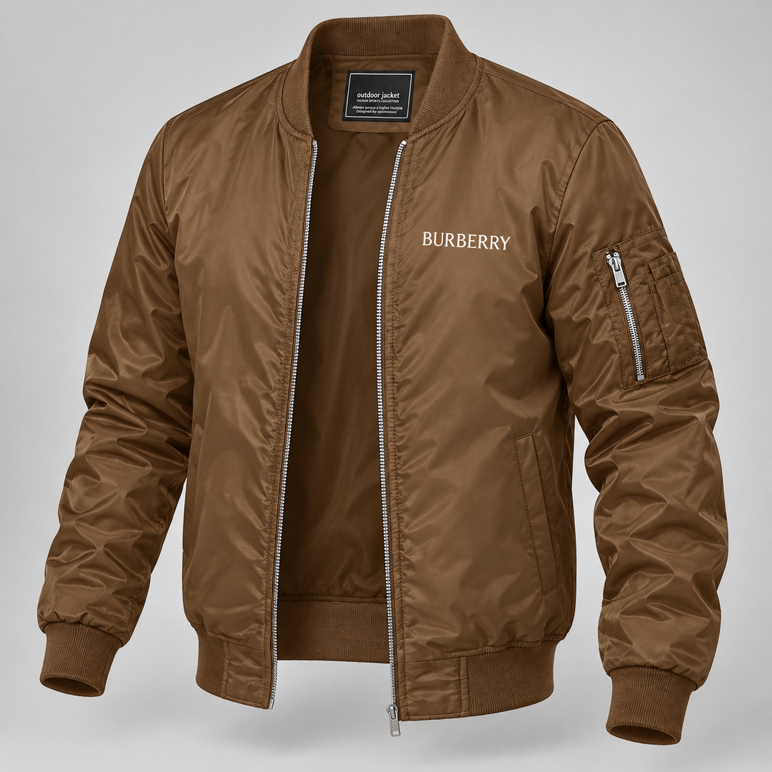 Men's Burberry Lightweight Bomber Jacket Windbreaker Softshell Varsity Jacket Coat | Color: Brown | Image 3