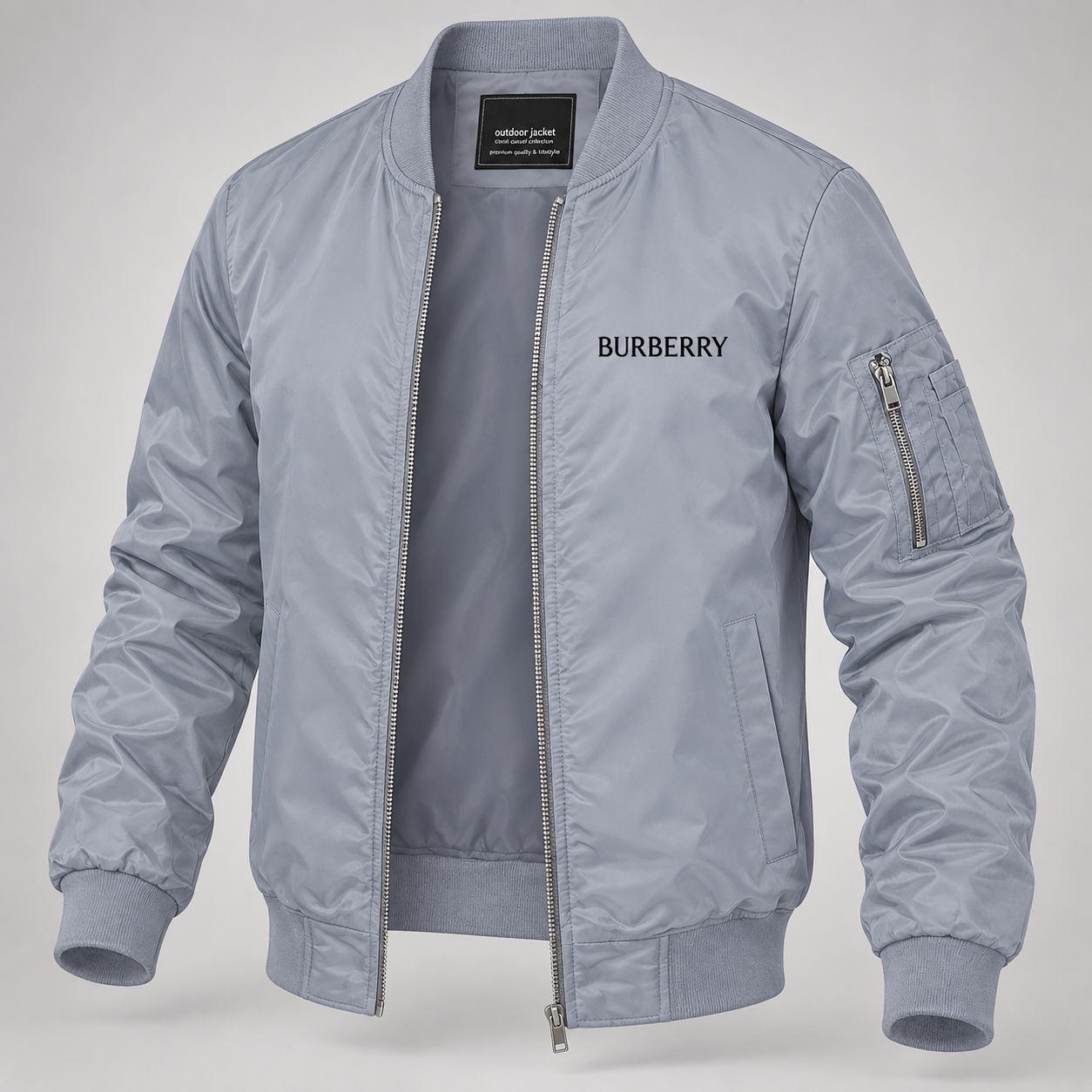 Men's Burberry Lightweight Bomber Jacket Windbreaker Softshell Varsity Jacket Coat | Color: Grey | Image 3
